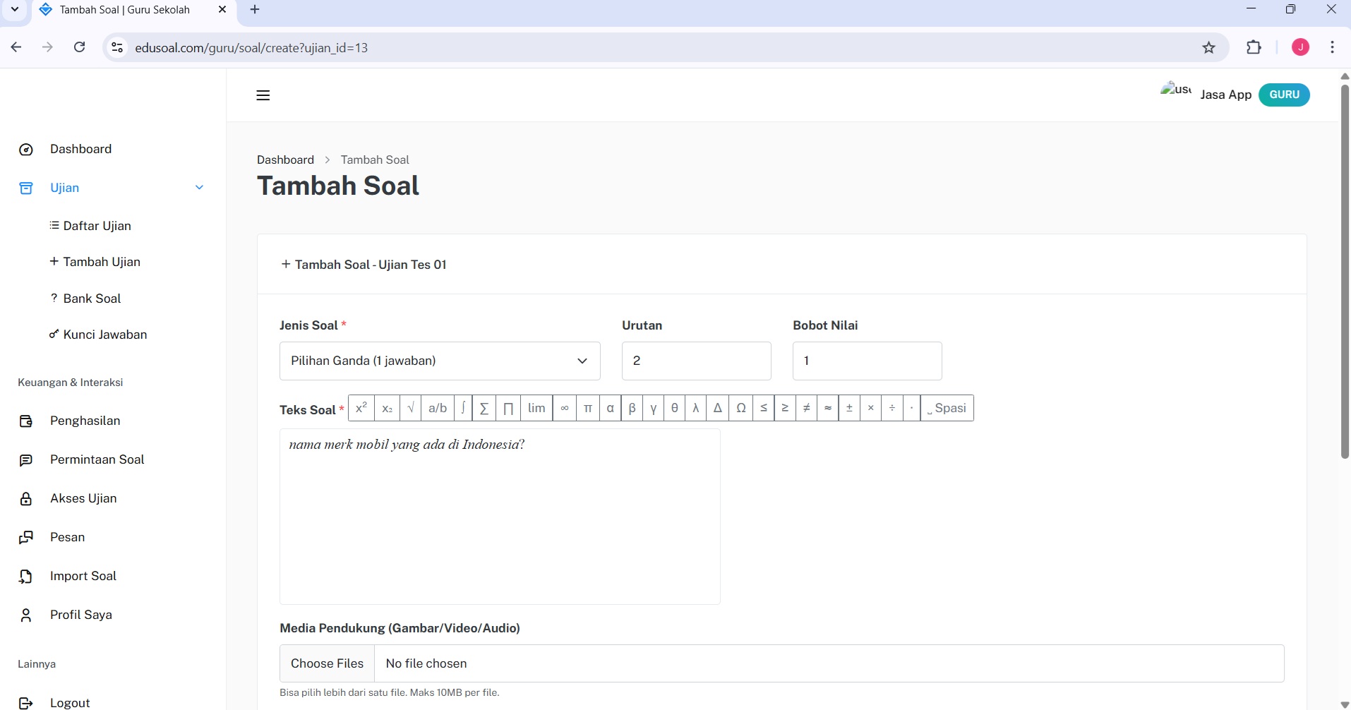 Pengaturan 2FA EduSoal