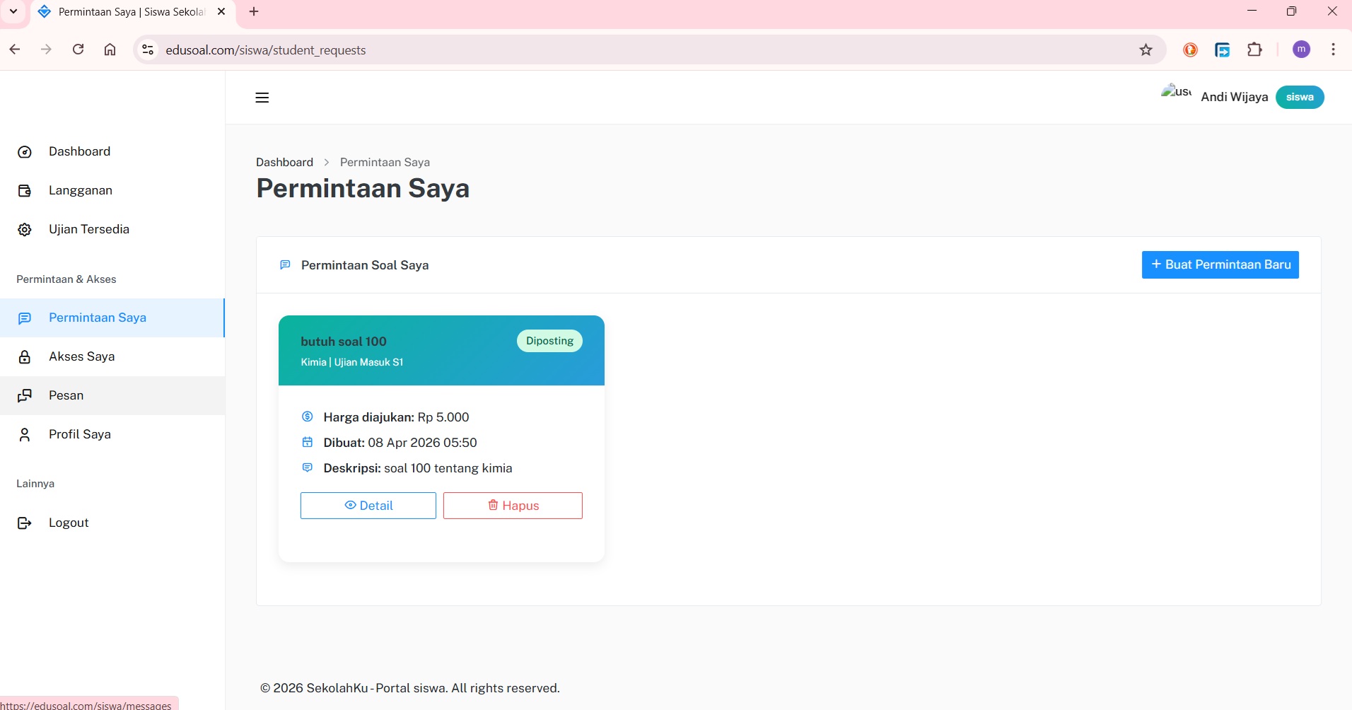 Halaman login EduSoal