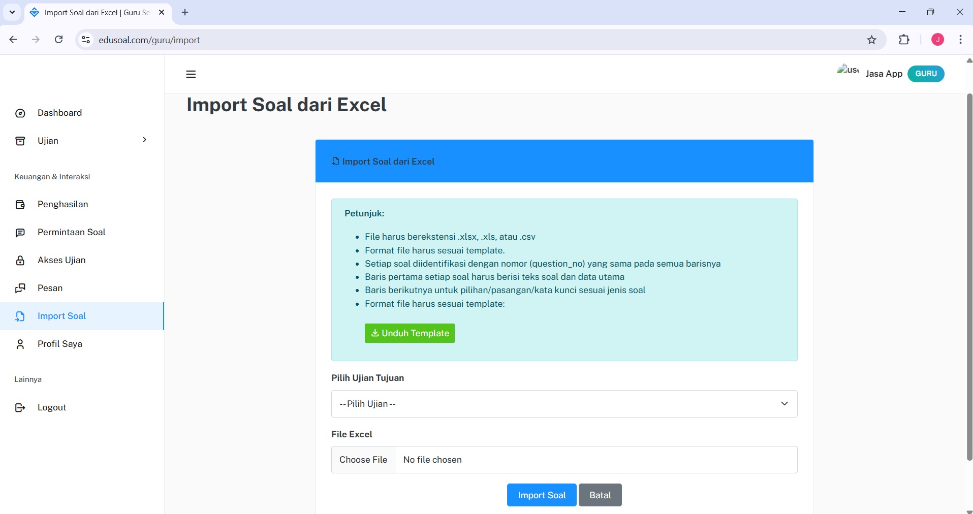 Halaman login EduSoal