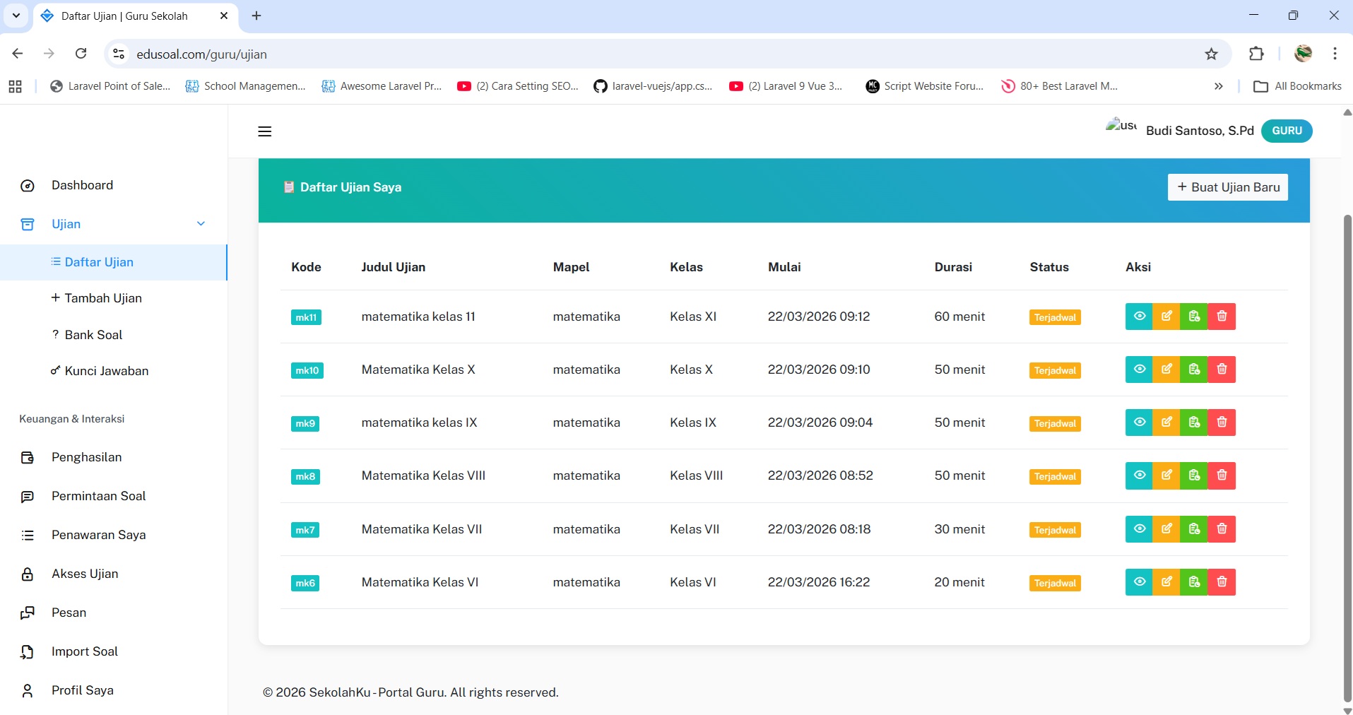 Halaman login EduSoal